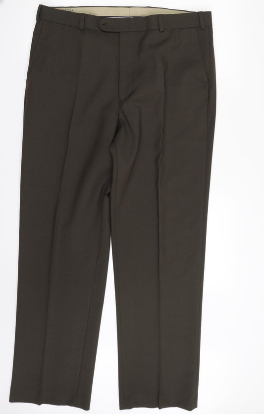 DG's Prestige Mens Green  Polyester Dress Pants Trousers Size 38 in L31 in Regular Zip