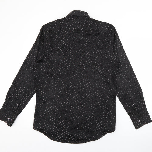 Enrage Mens Black Polka Dot Polyester  Dress Shirt Size M Collared Button