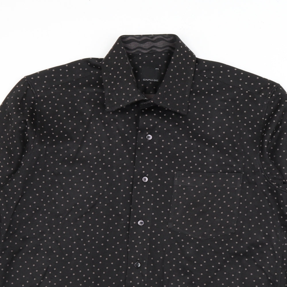 Enrage Mens Black Polka Dot Polyester  Dress Shirt Size M Collared Button