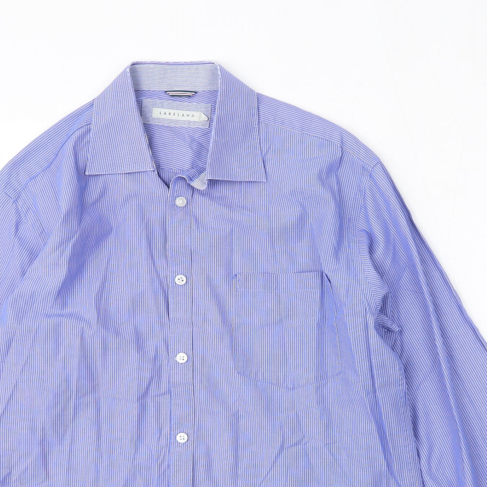 Lakeland Mens Blue  Cotton  Dress Shirt Size M Collared Button