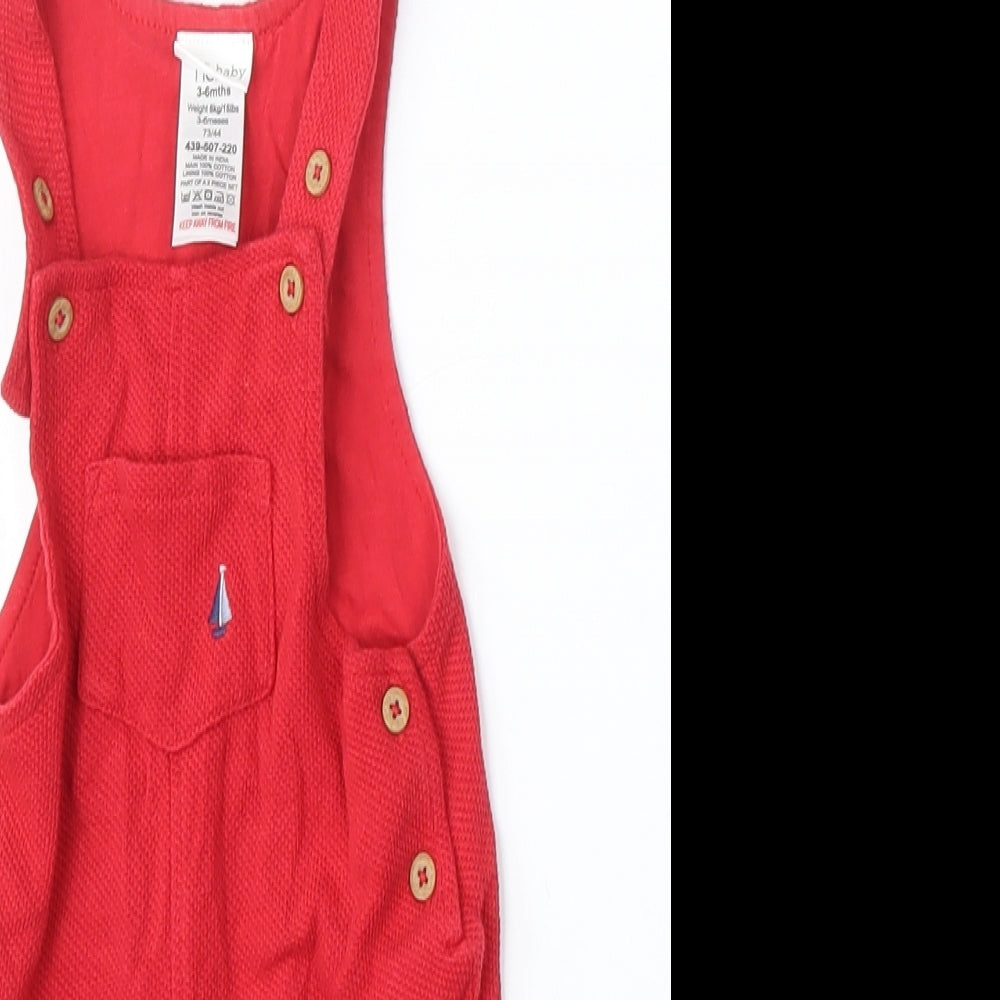 NEXT Girls Red  Cotton Dungaree One-Piece Size 3-6 Months  Button