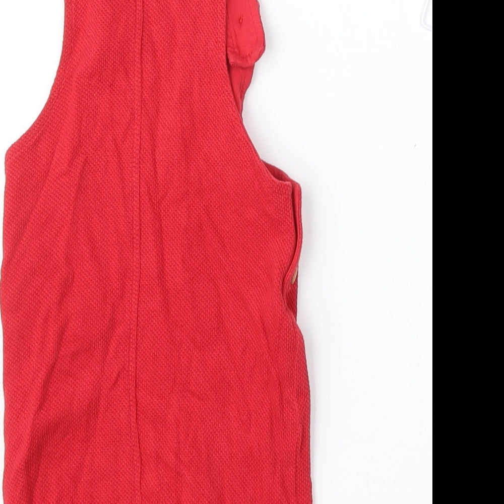NEXT Girls Red  Cotton Dungaree One-Piece Size 3-6 Months  Button