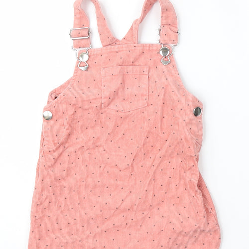 Primark Girls Pink Polka Dot Cotton Dungaree One-Piece Size 18-24 Months  Button