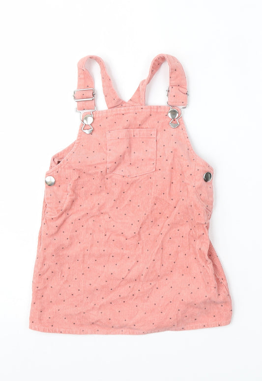 Primark Girls Pink Polka Dot Cotton Dungaree One-Piece Size 18-24 Months  Button