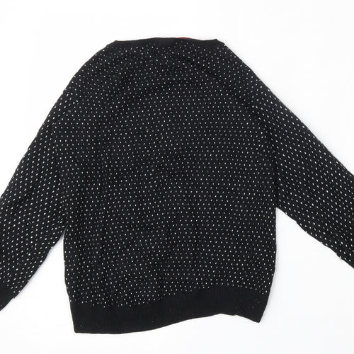 Marks and Spencer Boys Black Round Neck Geometric Viscose Pullover Jumper Size 9-10 Years