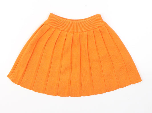 Preworn Girls Orange  Acrylic Pleated Skirt Size 3 Years  Regular Pull On