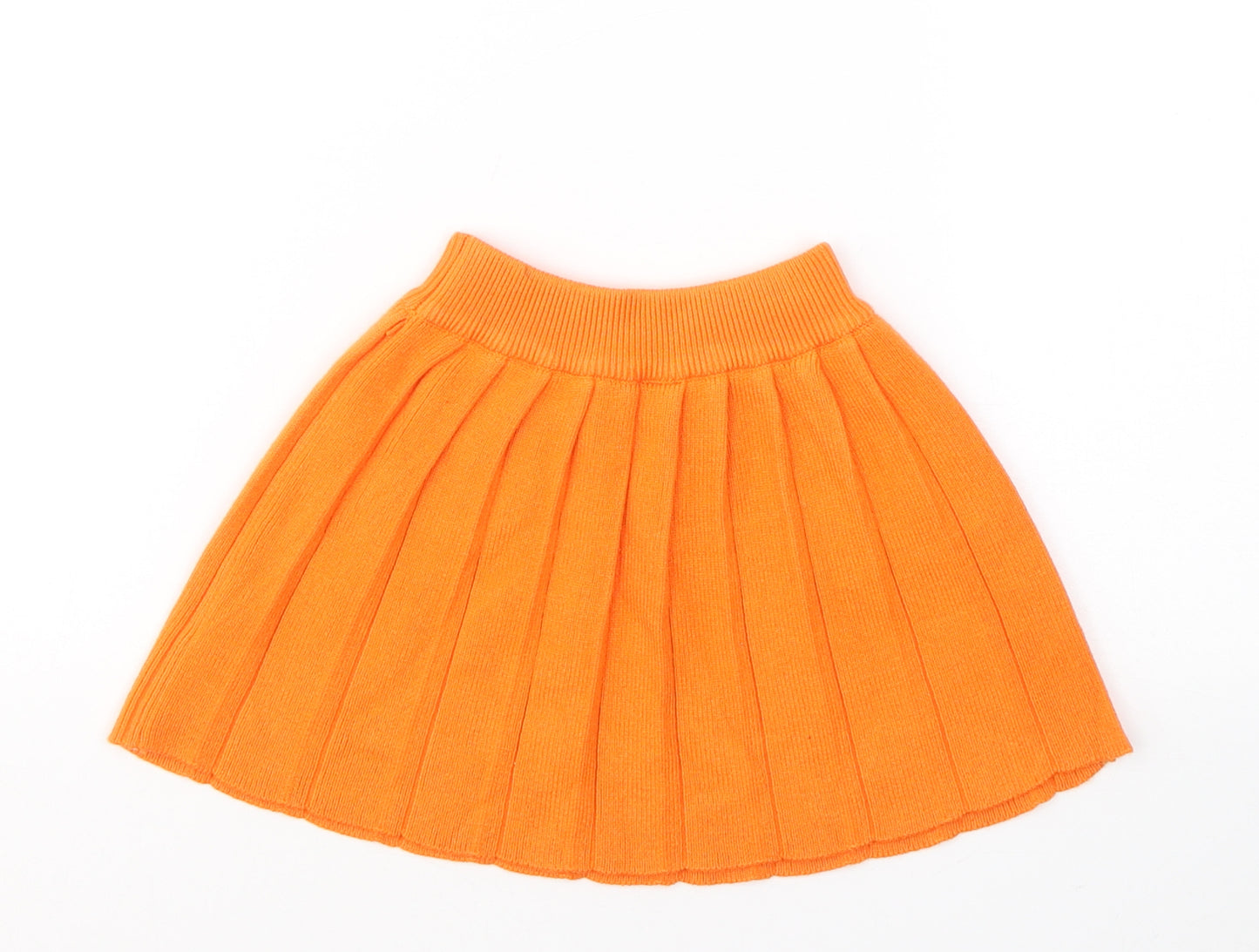 Preworn Girls Orange  Acrylic Pleated Skirt Size 3 Years  Regular Pull On