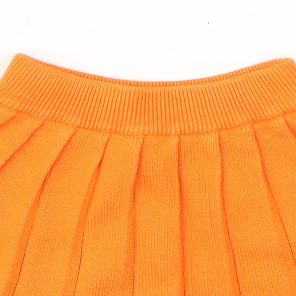 Preworn Girls Orange  Acrylic Pleated Skirt Size 3 Years  Regular Pull On