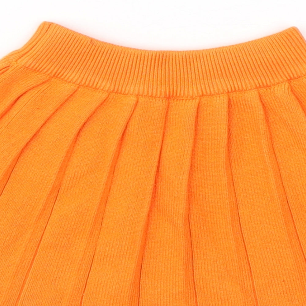 Preworn Girls Orange  Acrylic Pleated Skirt Size 3 Years  Regular Pull On