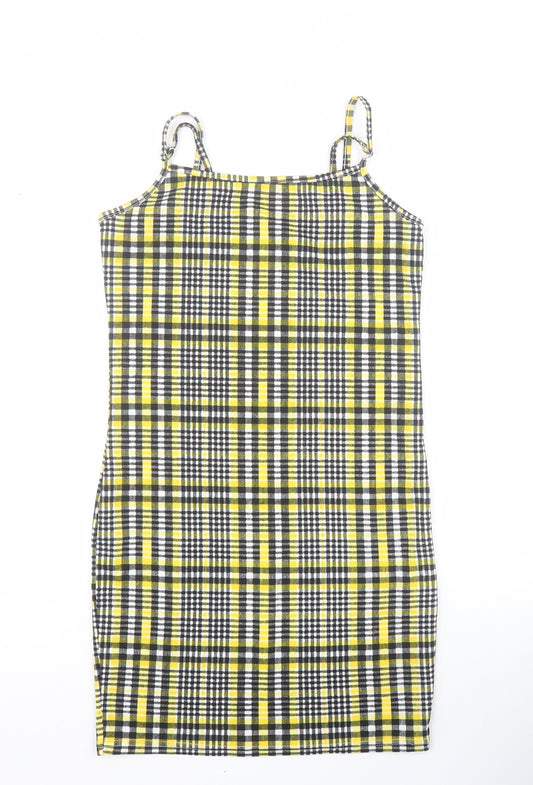 SheIn Girls Yellow Plaid Polyester Mini  Size 12 Years  Square Neck Pullover