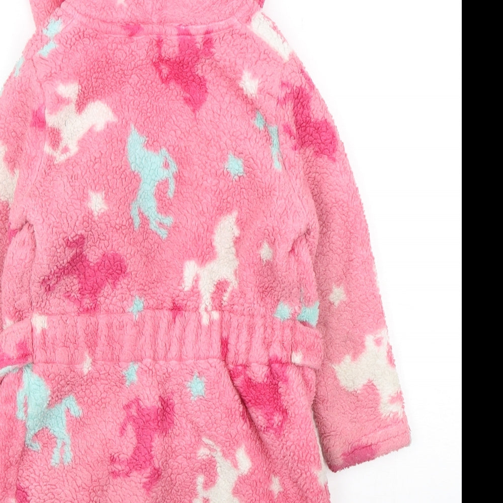 Dunnes Stores Girls Pink Geometric Polyester Kimono Gown Size 5-6 Years  Tie - Unicorn