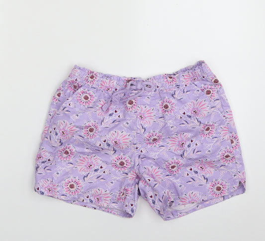 Gap Girls Purple Floral 100% Cotton Skimmer Shorts Size 12-13 Years  Regular Drawstring