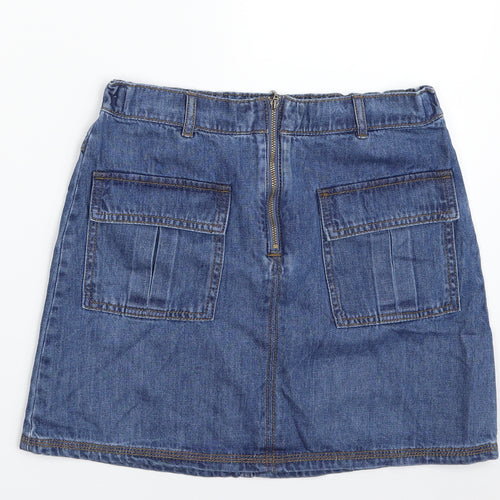 F&F Girls Blue  100% Cotton A-Line Skirt Size 11-12 Years  Regular Zip