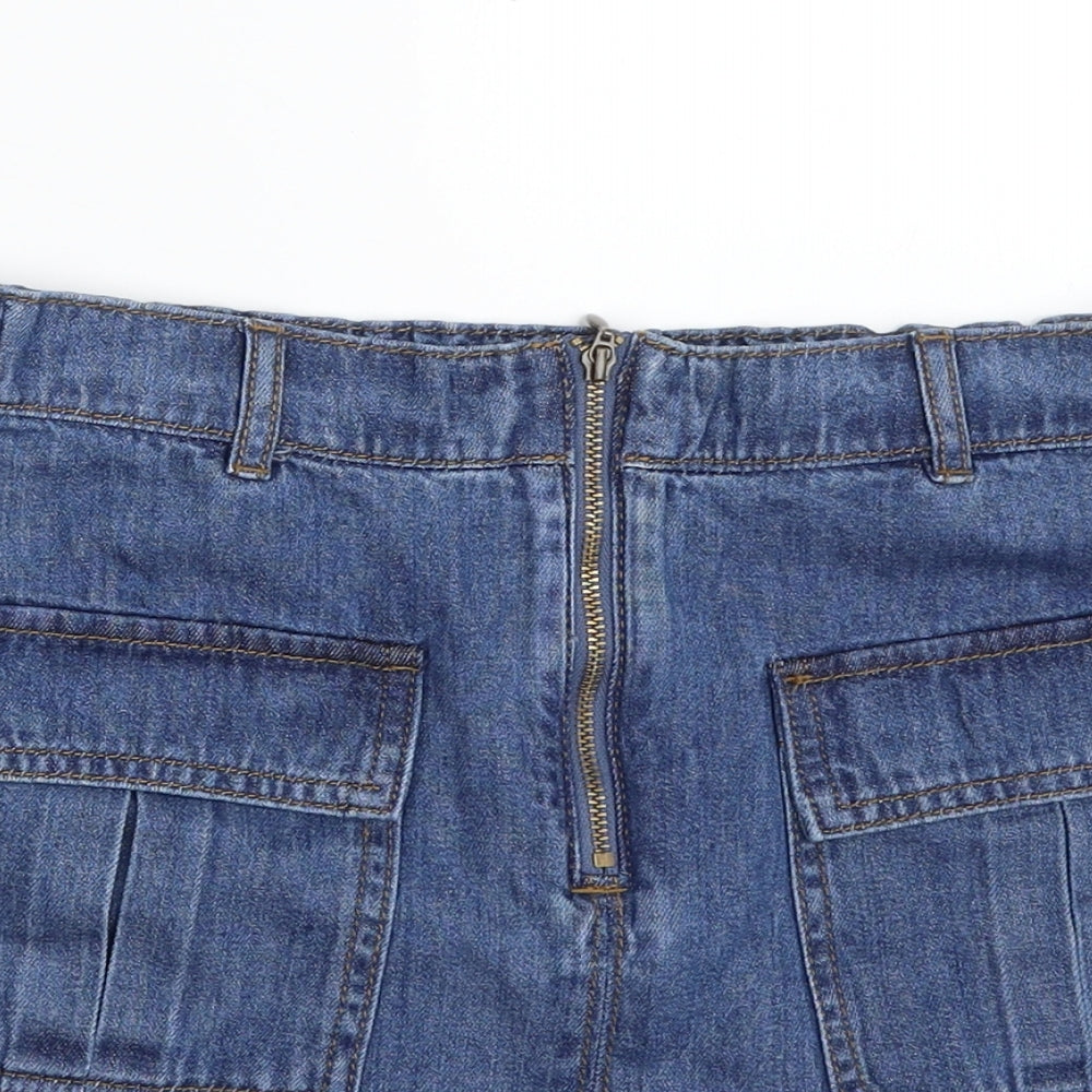 F&F Girls Blue  100% Cotton A-Line Skirt Size 11-12 Years  Regular Zip