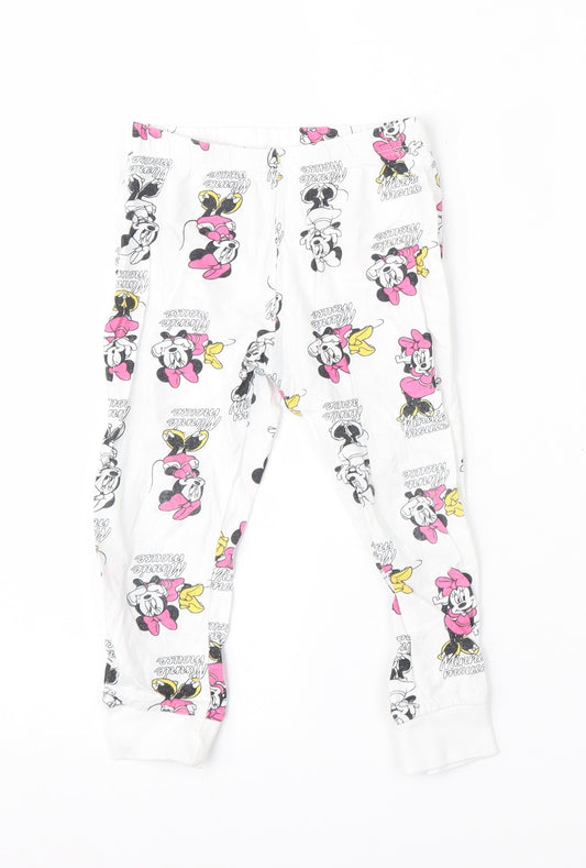 Disney Girls White Geometric Cotton Jogger Trousers Size 2-3 Years  Regular  - Minnie Mouse