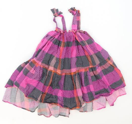 NEXT Girls Pink Check Cotton A-Line  Size 4 Years  Square Neck Pullover