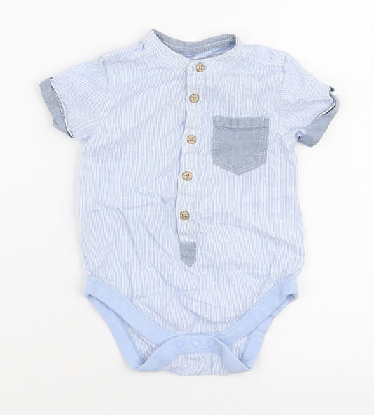 George Boys Blue Striped Cotton Babygrow One-Piece Size 6-9 Months  Button