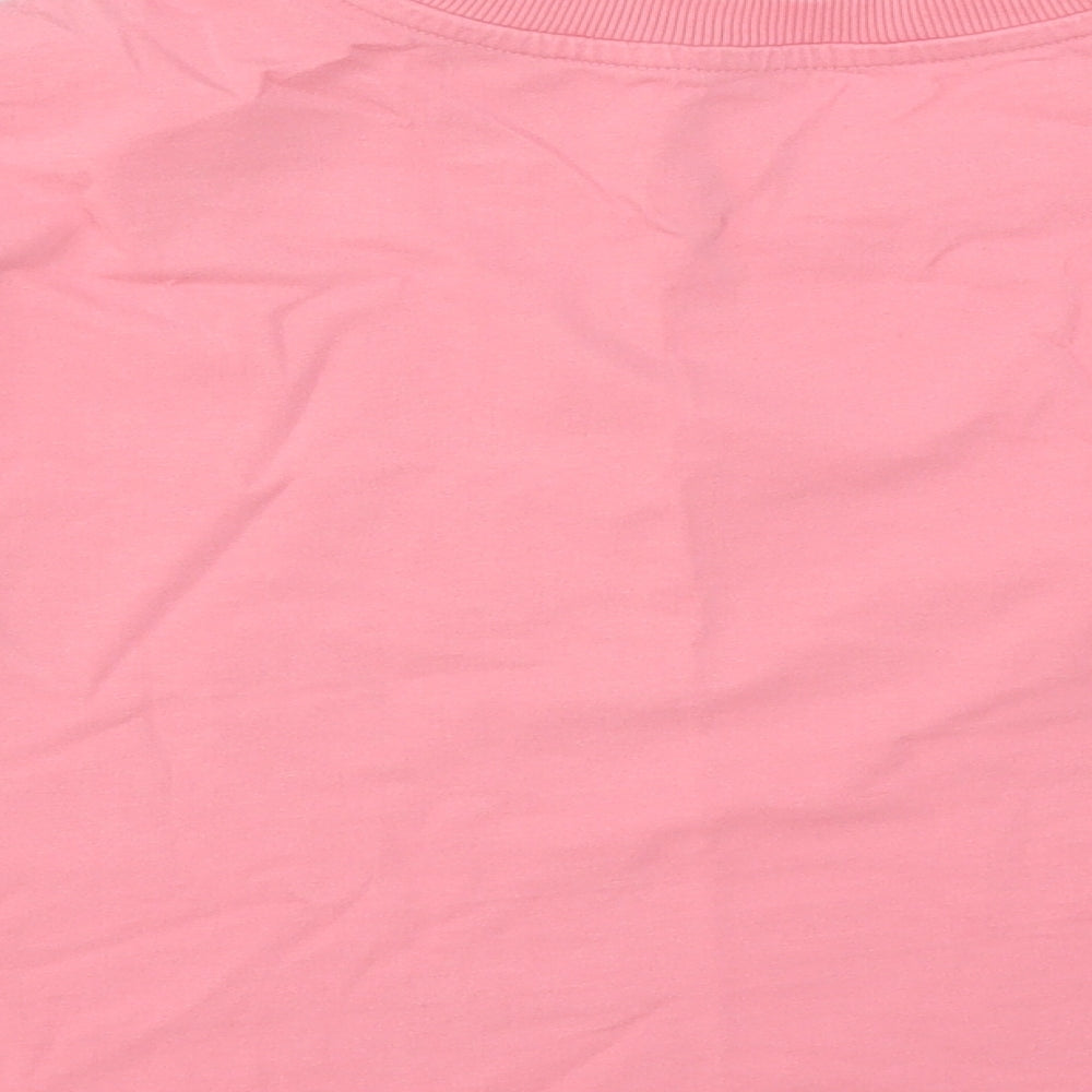Dunnes Womens Pink Nylon Cropped T-Shirt Size L Round Neck