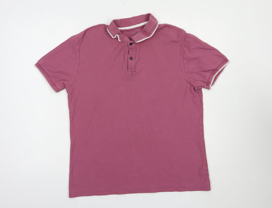 Marks and Spencer Mens Pink  Cotton  Polo Size M Collared Button