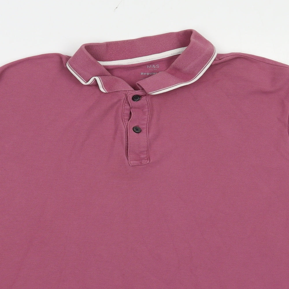 Marks and Spencer Mens Pink  Cotton  Polo Size M Collared Button