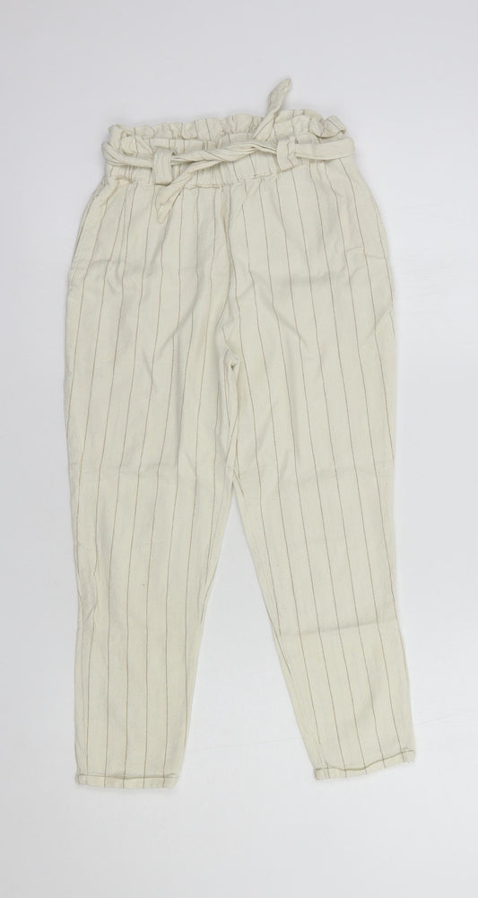 Dunnes Stores Girls Ivory Striped Cotton Chino Trousers Size 8 Years  Regular Tie