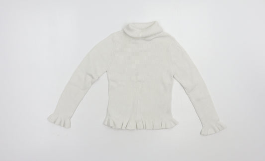 Matalan Girls White Roll Neck  Cotton Pullover Jumper Size 7 Years  Pullover