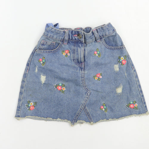Matalan Girls Blue Floral Cotton Mini Skirt Size 9 Years  Regular Button