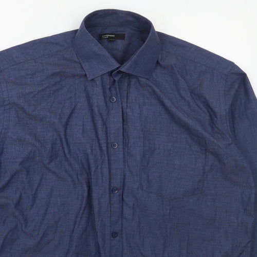 Cedar Wood State Mens Blue  Polyester  Dress Shirt Size 15.5 Collared Button