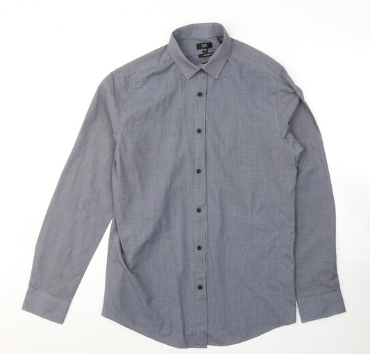 F&F Mens Blue Geometric Cotton  Dress Shirt Size 15 Collared Button