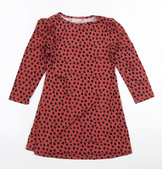 Matalan Girls Red Polka Dot Polyester A-Line  Size 5 Years  Round Neck Pullover