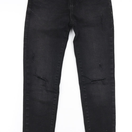 Denim Co Girls Black  Cotton Skinny Jeans Size 10-11 Years  Slim Zip - Ripped knees