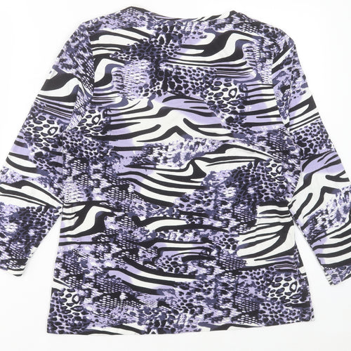 Gelco Womens Purple Animal Print Polyester Basic T-Shirt Size 12 V-Neck