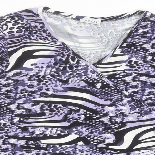 Gelco Womens Purple Animal Print Polyester Basic T-Shirt Size 12 V-Neck