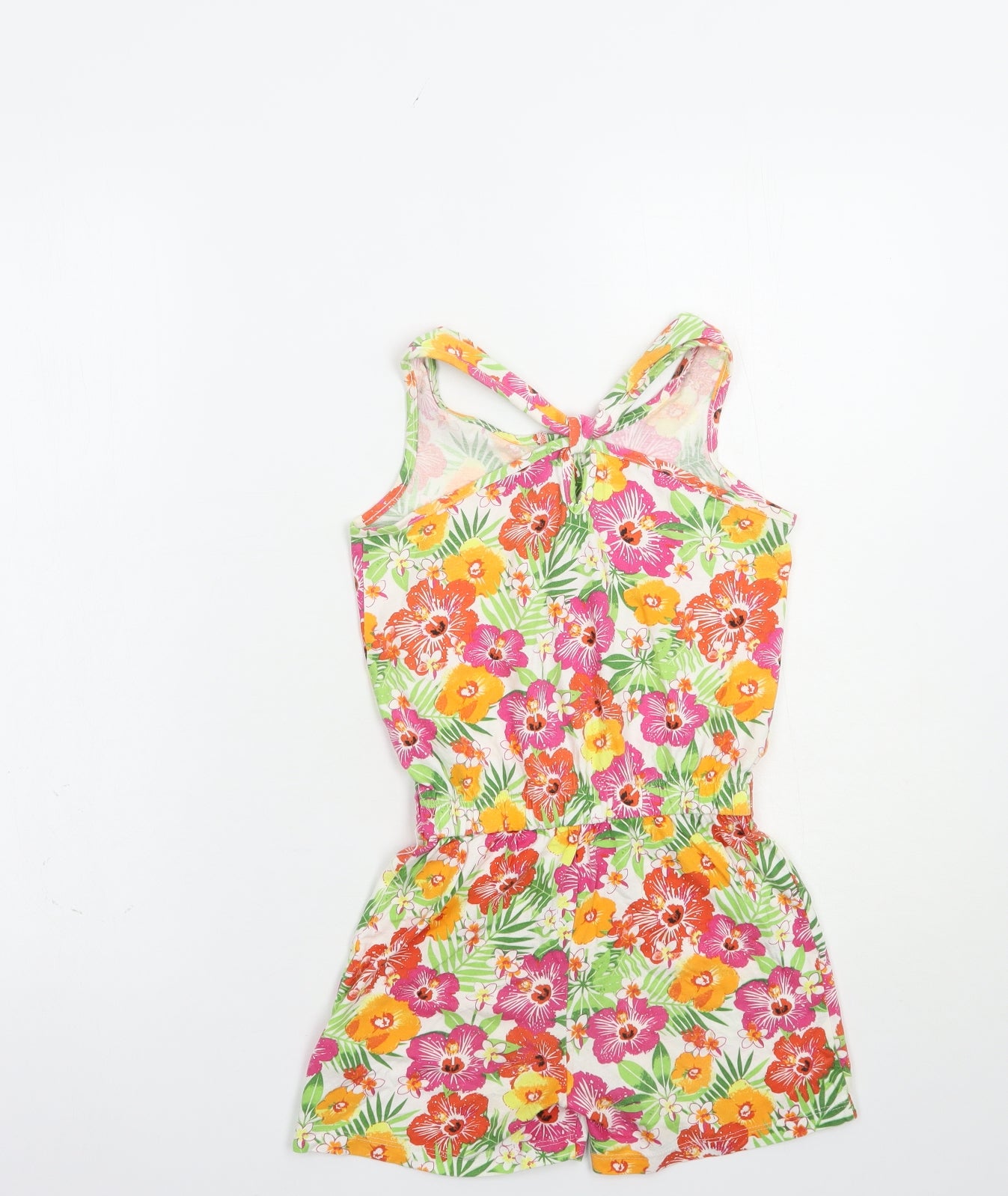 Dunnes Stores Girls Multicoloured Floral Cotton Playsuit One-Piece Size 7 Years  Button