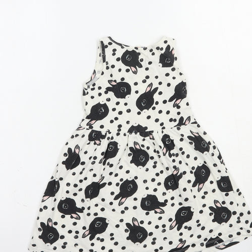 H&M Girls White Geometric Cotton Tank Dress  Size 4-5 Years  Crew Neck Pullover - Bunny Print