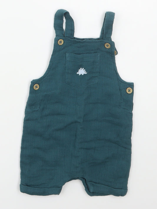 TU Baby Green  Cotton Dungaree One-Piece Size 3-6 Months  Button - Dinosaur