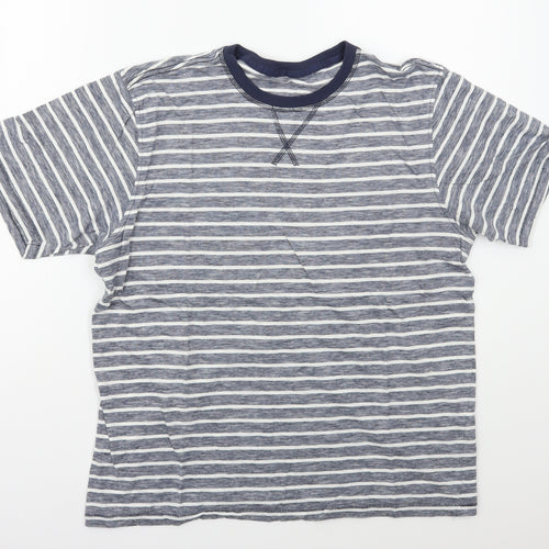 George Mens Blue Striped Cotton Basic T-Shirt Size M Crew Neck Pullover