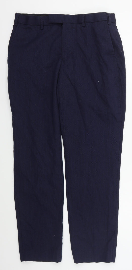 Marks and Spencer Mens Blue  Polyester Trousers  Size 30 L28 in Slim Hook & Eye