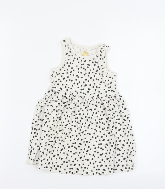 F&F Girls White Polka Dot Cotton A-Line  Size 3-4 Years  Round Neck Pullover