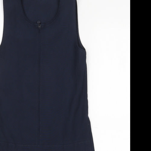 Marks and Spencer Girls Blue  Polyester Pinafore/Dungaree Dress  Size 7-8 Years  Round Neck  - Navy