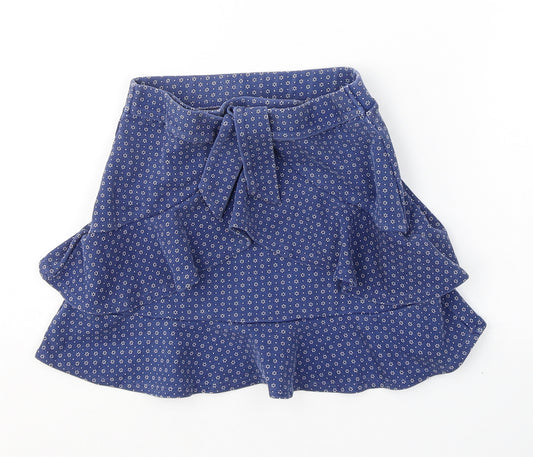 Dunnes Stores Girls Blue Spotted Cotton Pleated Skirt Size 7 Years  Regular Pull On