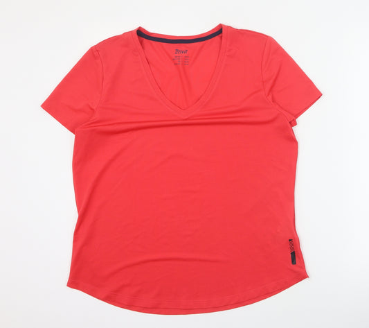 Crivit Womens Red  Polyester Basic T-Shirt Size L V-Neck Pullover