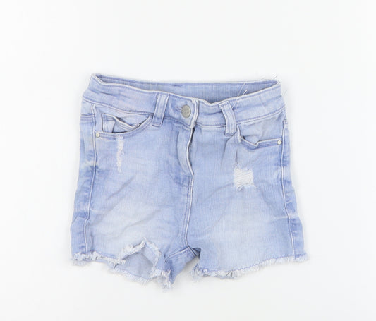 Matalan Girls Blue  Cotton Cut-Off Shorts Size 5 Years  Regular Zip