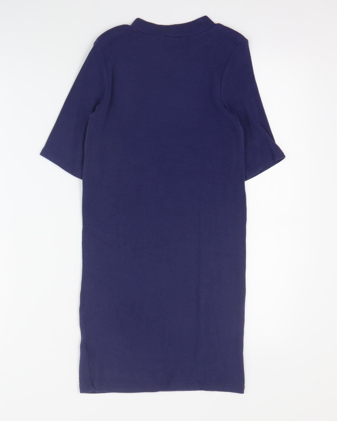 Marks and Spencer Girls Blue  Viscose T-Shirt Dress  Size 8-9 Years  High Neck Pullover