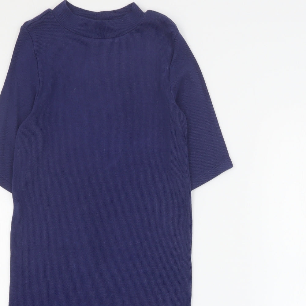 Marks and Spencer Girls Blue  Viscose T-Shirt Dress  Size 8-9 Years  High Neck Pullover