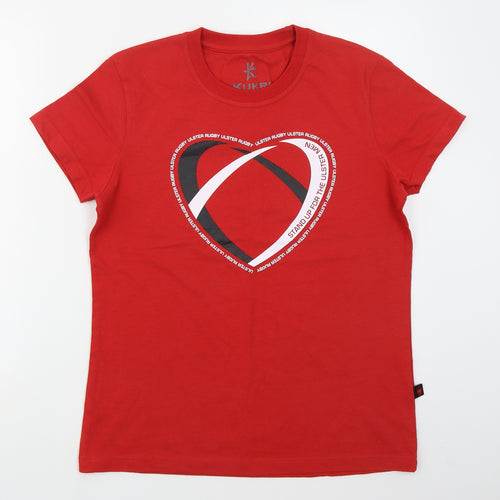 Kukri Womens Red  Cotton Basic T-Shirt Size 14 Crew Neck - Heart