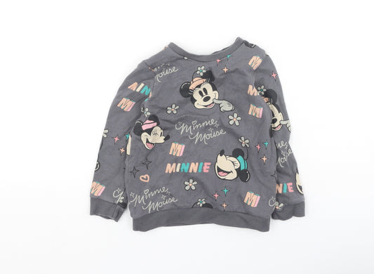 George  Boys Grey Round Neck  Cotton Pullover Jumper Size 2-3 Years   - Minnie Mouse