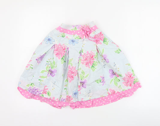 NEXT Girls Blue Floral 100% Cotton A-Line Skirt Size 8 Years  Regular Zip