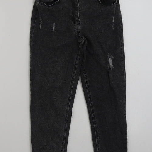 Matalan Girls Grey  Cotton Straight Jeans Size 11 Years  Slim Zip - Distressed