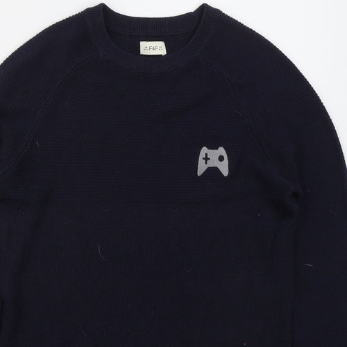 F&F Boys Blue Crew Neck  Acrylic Pullover Jumper Size 10-11 Years  Pullover - Gaming Controller